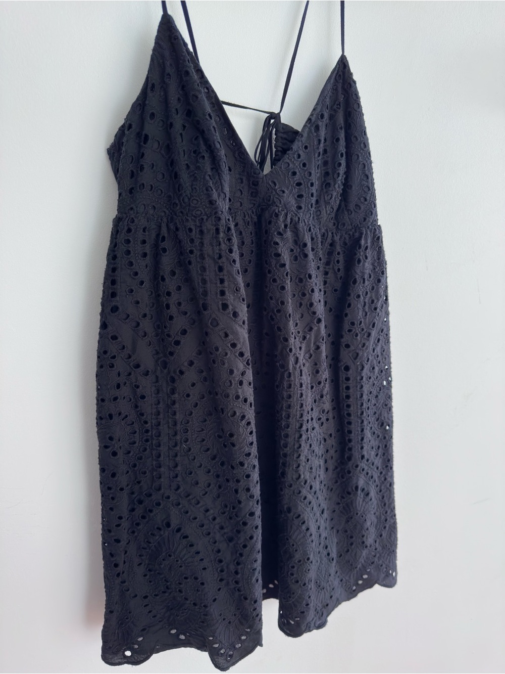 H&M Black Eyelet Lace Mini Dress with Spaghetti Straps